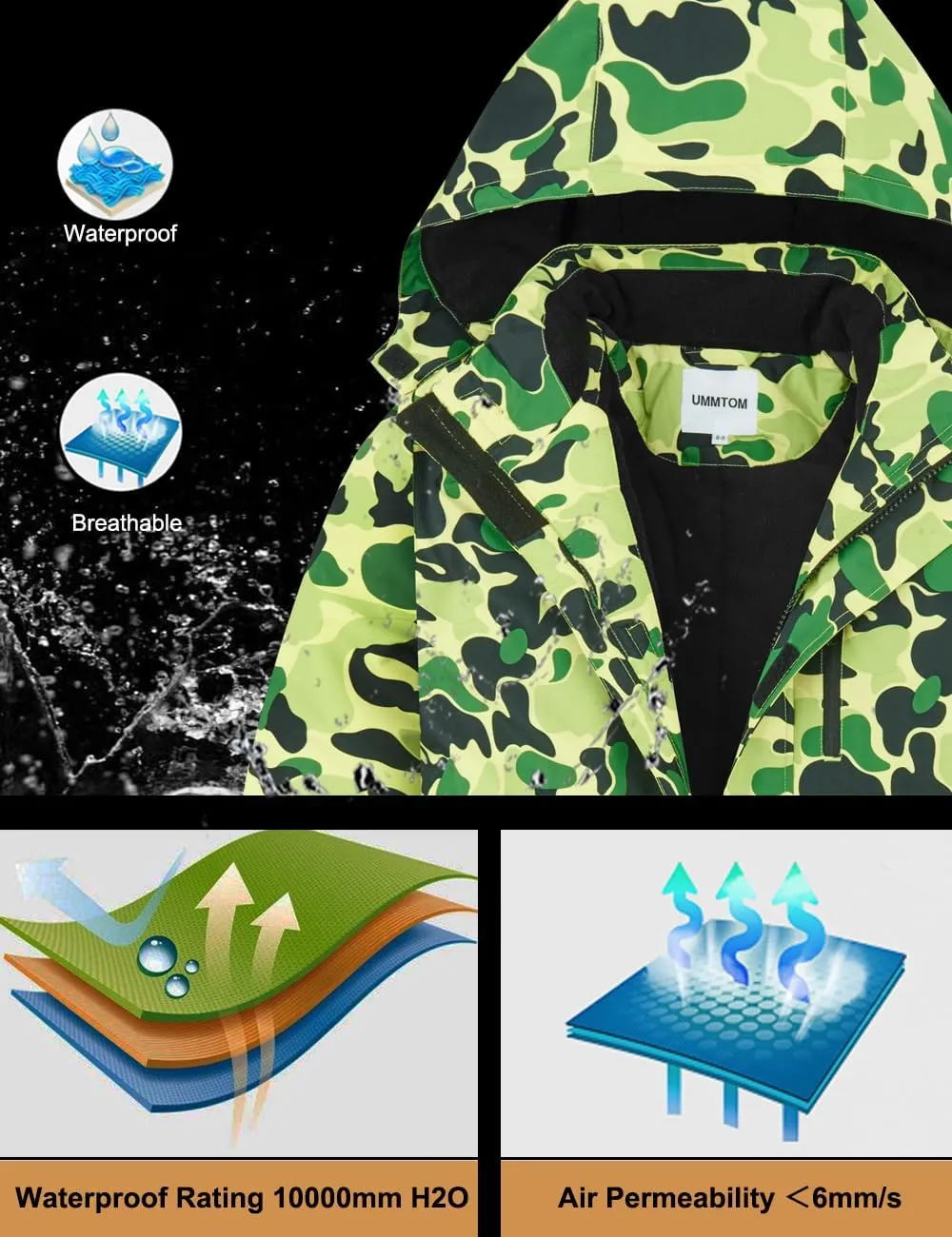 Boys Waterproof Ski Jacket Fleece Lined Warm Winter Snow Coat Hooded Winter Jacket for Kids