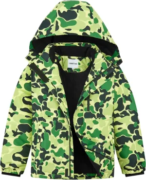 Boys Waterproof Ski Jacket Fleece Lined Warm Winter Snow Coat Hooded Winter Jacket for Kids