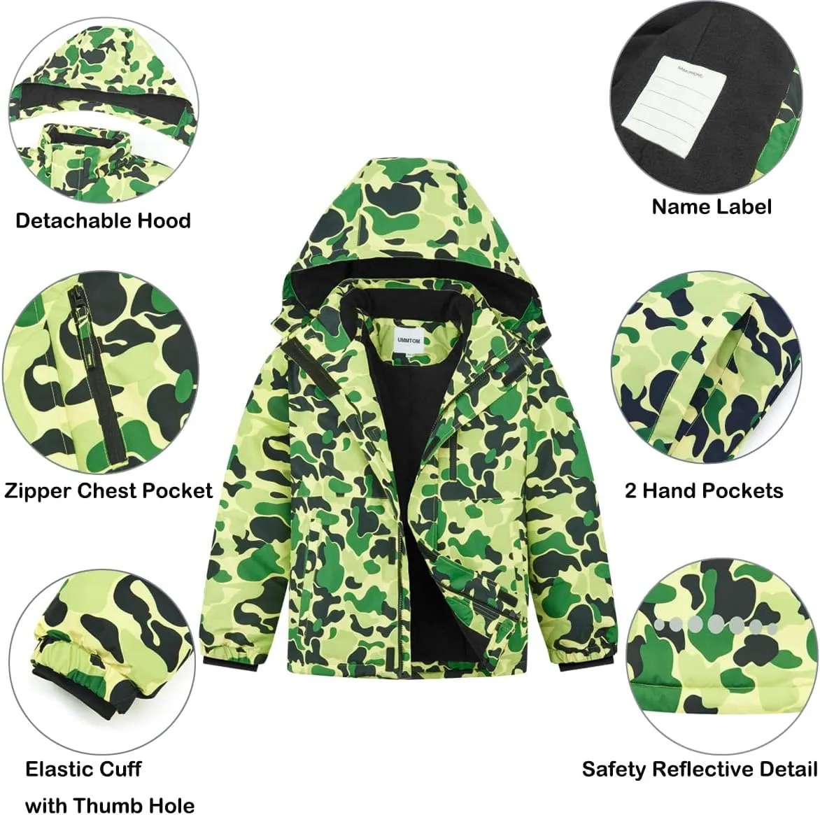 Boys Waterproof Ski Jacket Fleece Lined Warm Winter Snow Coat Hooded Winter Jacket for Kids