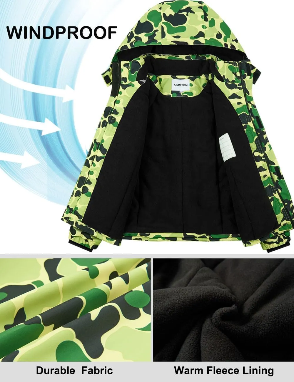 Boys Waterproof Ski Jacket Fleece Lined Warm Winter Snow Coat Hooded Winter Jacket for Kids