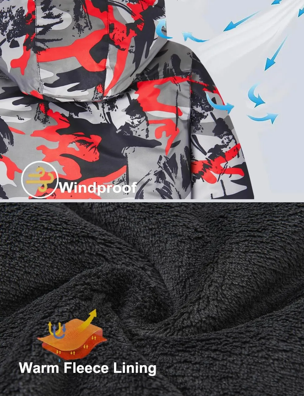 Boys Waterproof Ski Jacket Warm Winter Fleece Snow Coat Kids Outdoor Hooded Snowboard Jacket