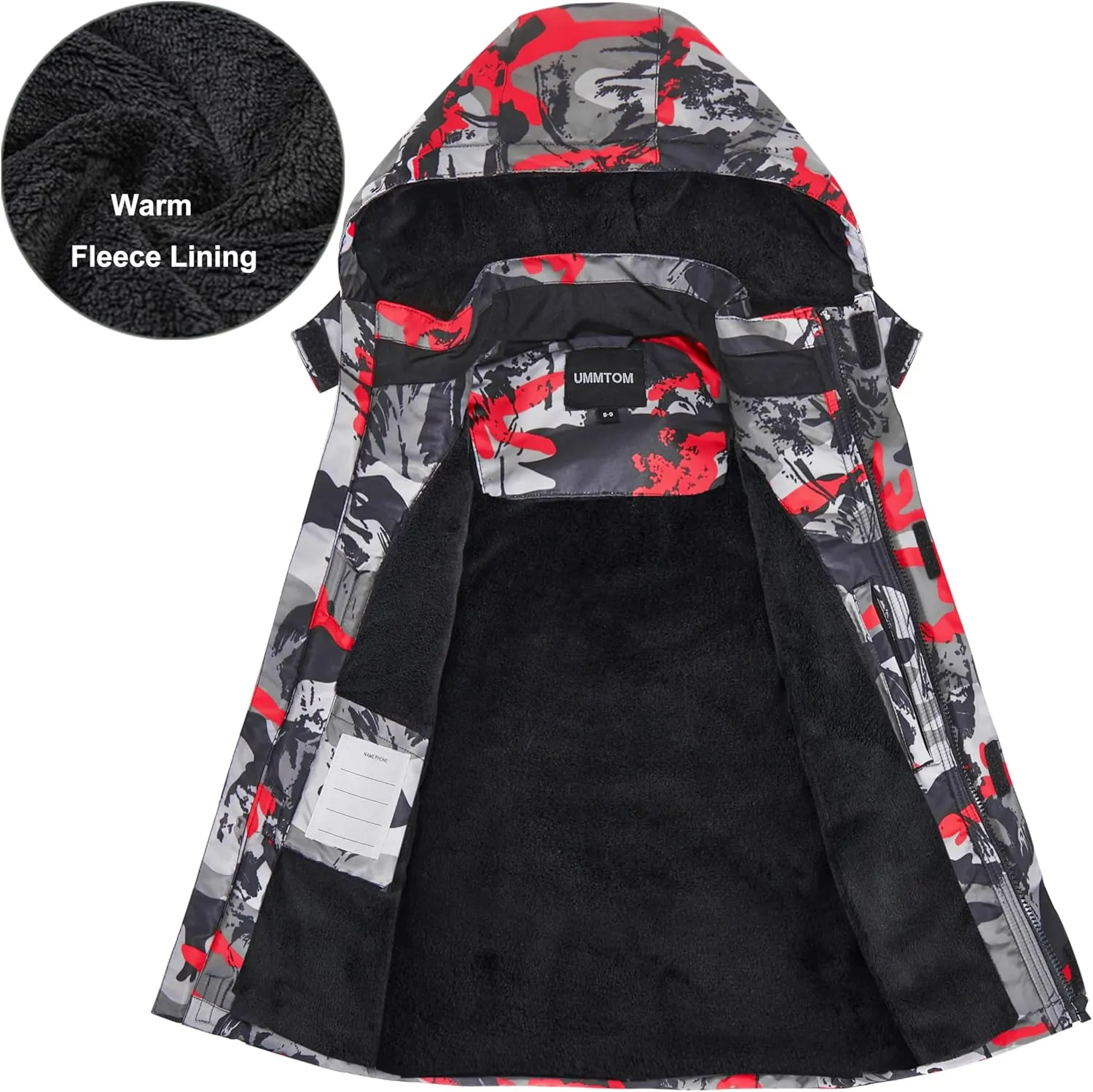 Boys Waterproof Ski Jacket Warm Winter Fleece Snow Coat Kids Outdoor Hooded Snowboard Jacket