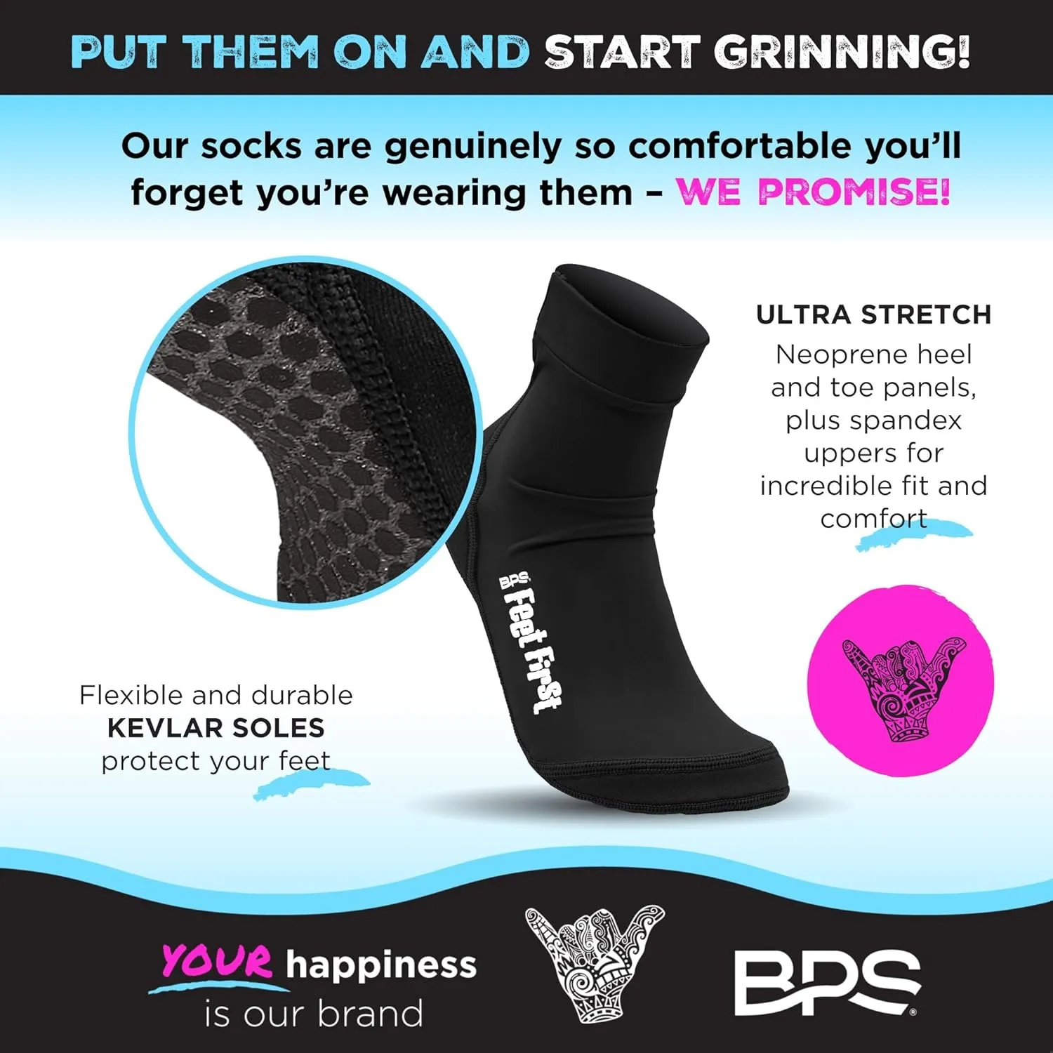 BPS 'Feet First' Beach Volleyball Socks Ultra Flexible Sand Soccer Socks Quick Dry Aqua Sock with Kevlar Soles