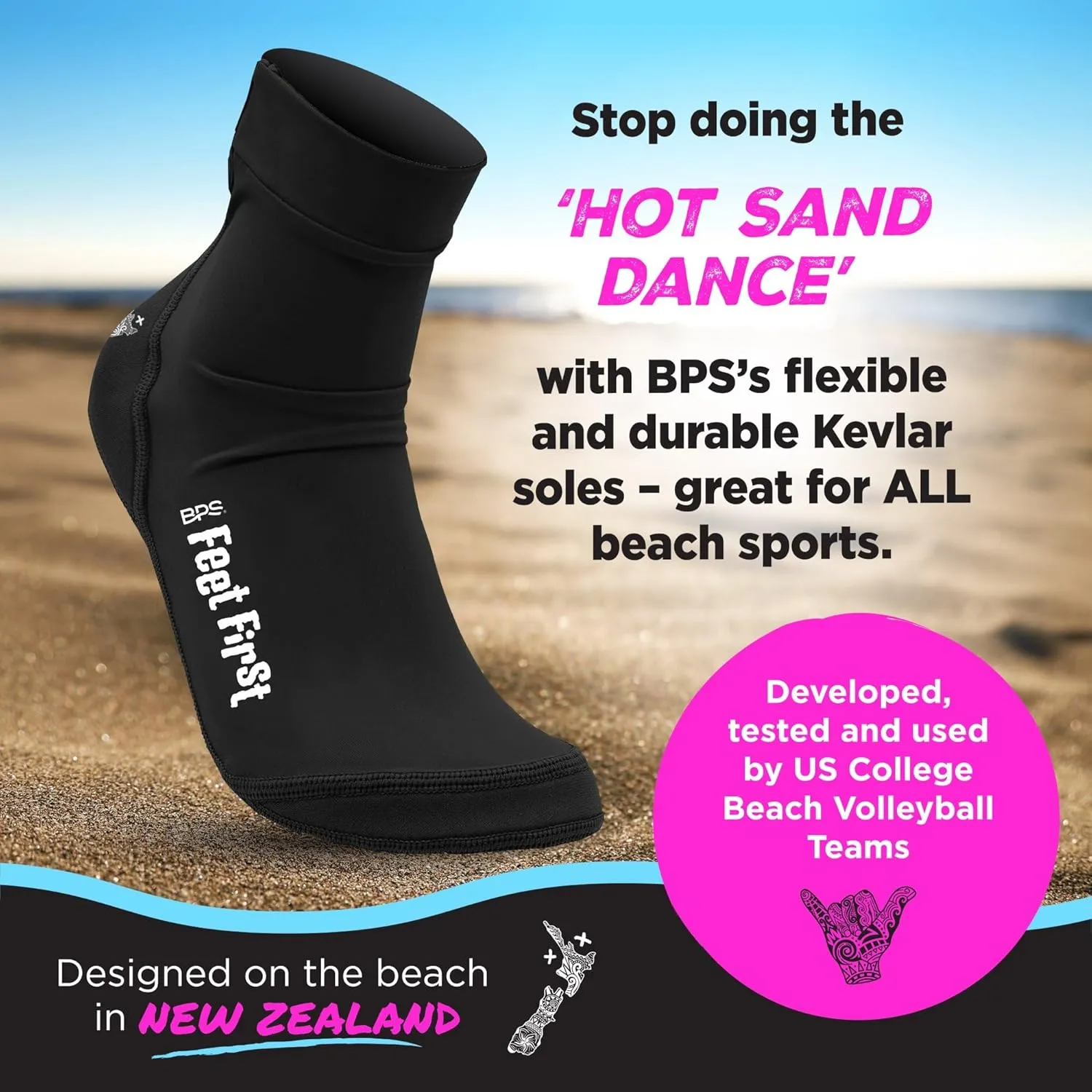 BPS 'Feet First' Beach Volleyball Socks Ultra Flexible Sand Soccer Socks Quick Dry Aqua Sock with Kevlar Soles