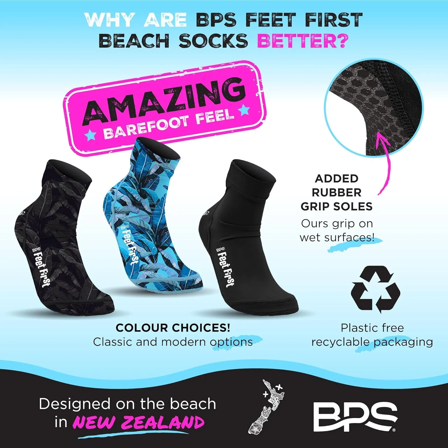 BPS 'Feet First' Beach Volleyball Socks Ultra Flexible Sand Soccer Socks Quick Dry Aqua Sock with Kevlar Soles