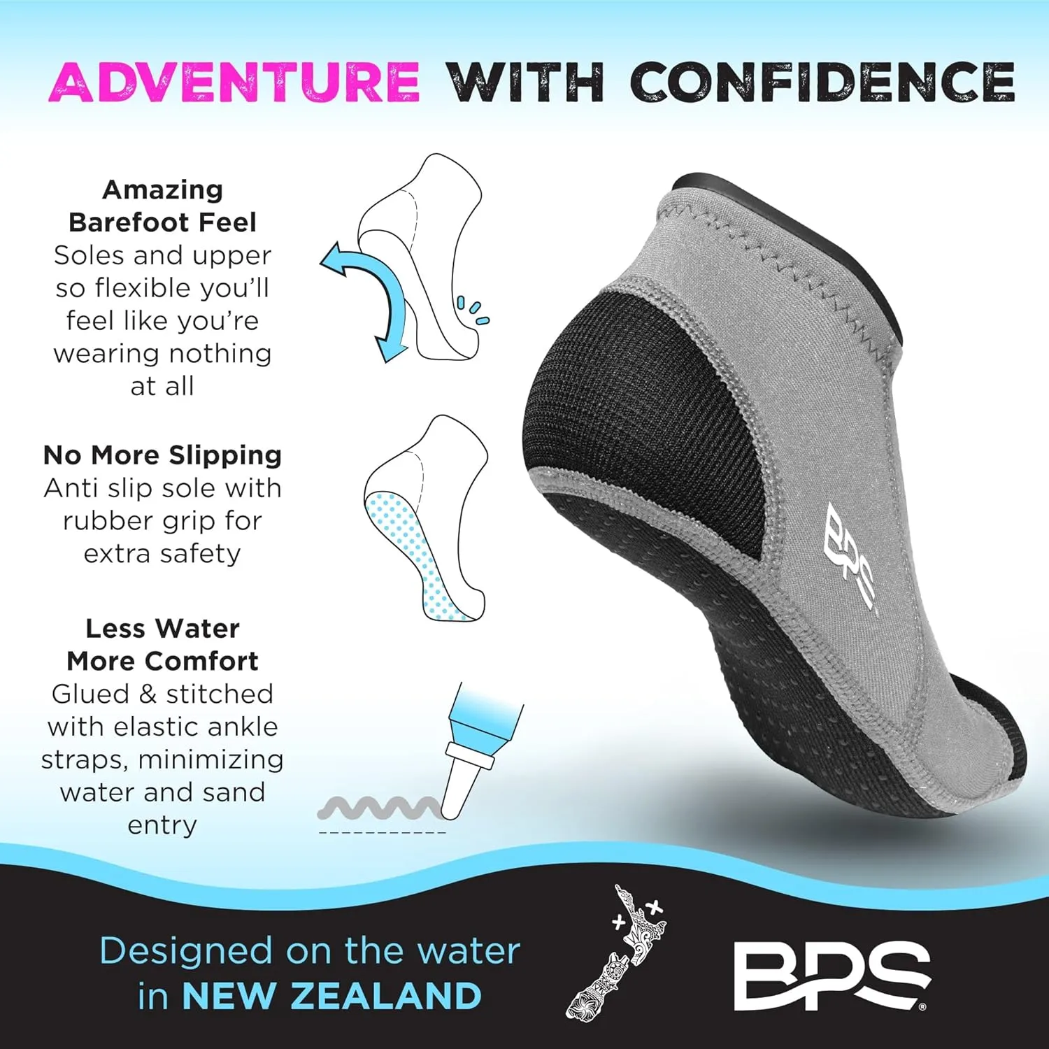 BPS ‘Smart’ Neoprene Socks 3mm Water Socks Sand Proof Wetsuit Booties for Beach Volleyball Sand Soccer Water Sports