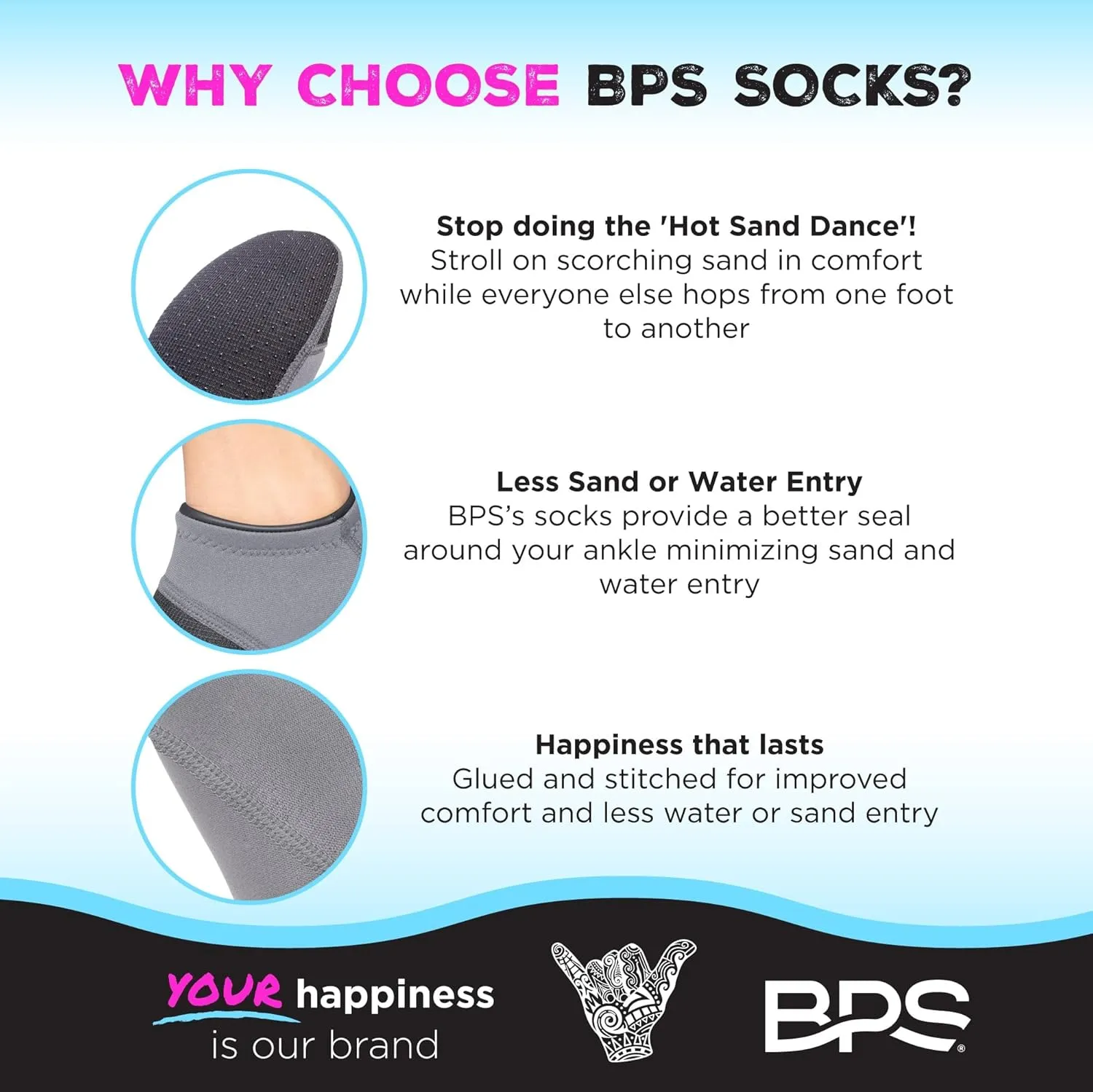 BPS ‘Smart’ Neoprene Socks 3mm Water Socks Sand Proof Wetsuit Booties for Beach Volleyball Sand Soccer Water Sports