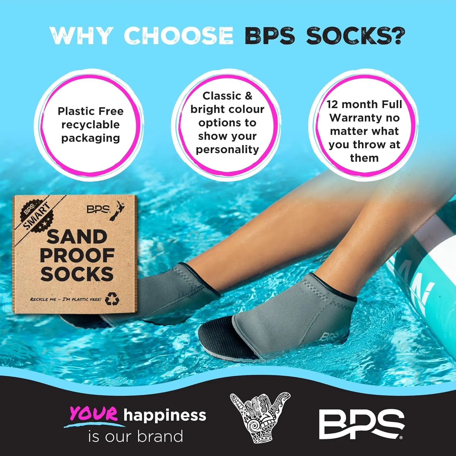 BPS ‘Smart’ Neoprene Socks 3mm Water Socks Sand Proof Wetsuit Booties for Beach Volleyball Sand Soccer Water Sports