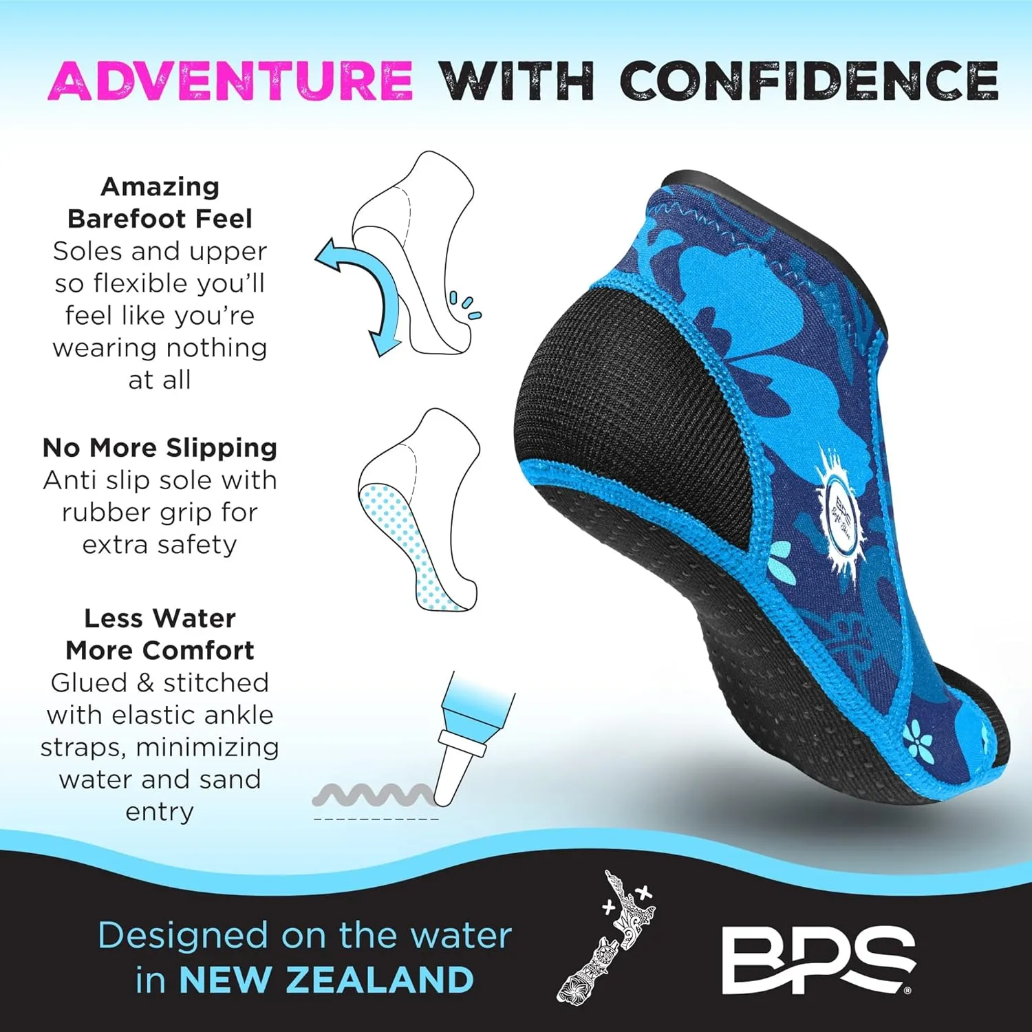 BPS ‘Soft Skin’ Neoprene Socks 3mm Water Socks Sand Proof Wetsuit Booties for Beach Volleyball Sand Soccer Water Sports