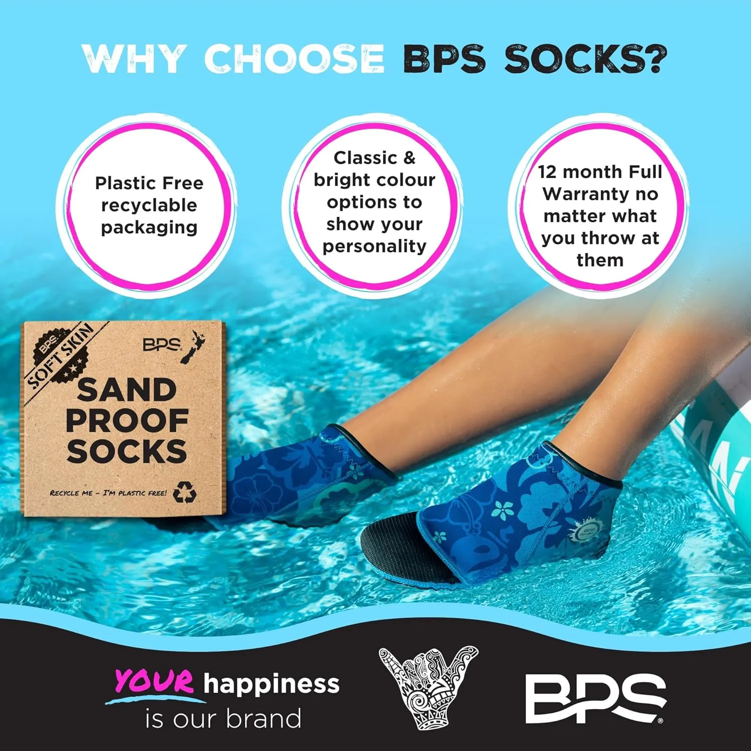 BPS ‘Soft Skin’ Neoprene Socks 3mm Water Socks Sand Proof Wetsuit Booties for Beach Volleyball Sand Soccer Water Sports