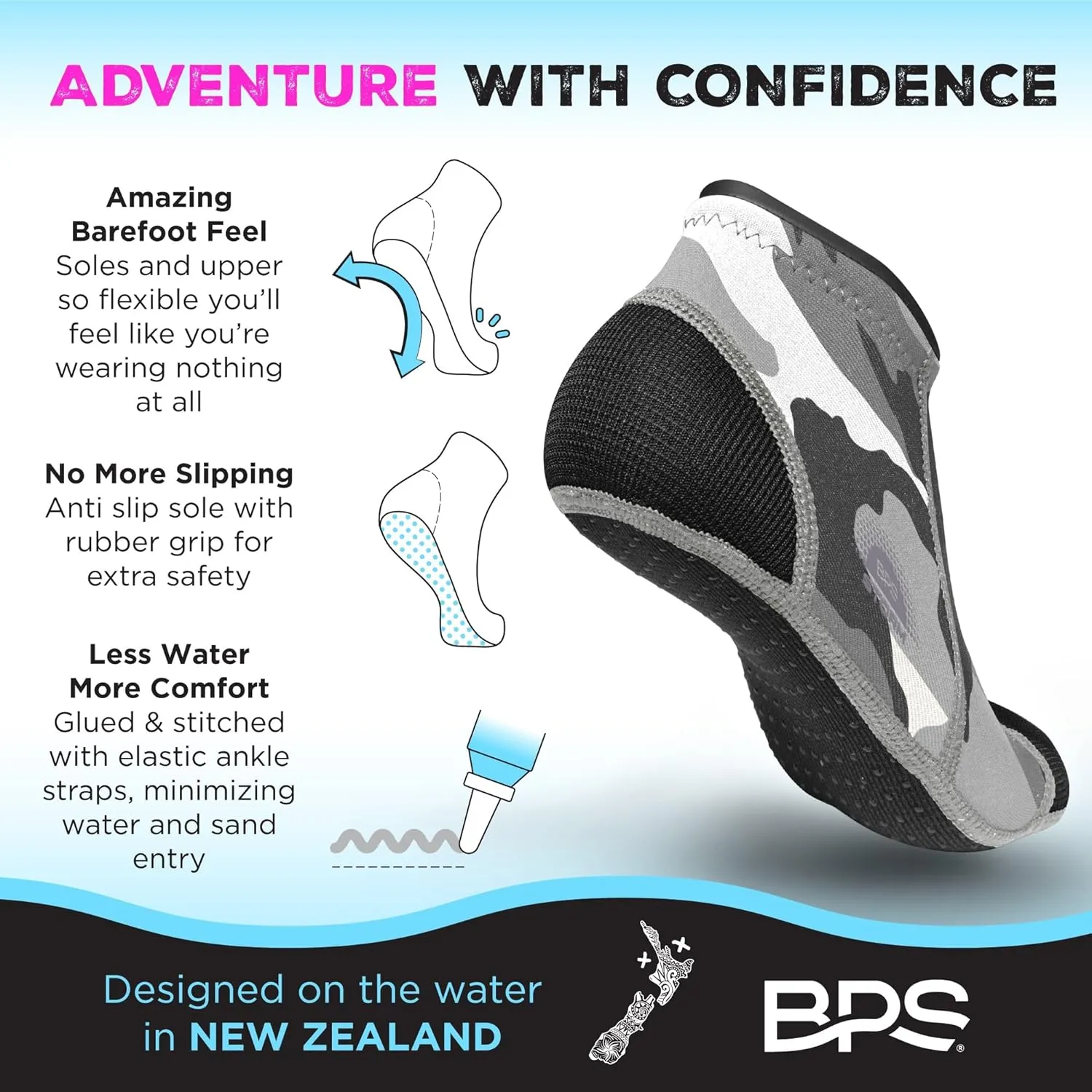 BPS ‘Storm’ Neoprene Socks 3mm Water Socks Sand Proof Wetsuit Booties Sand Socks for Beach Volleyball Sand Soccer Sports