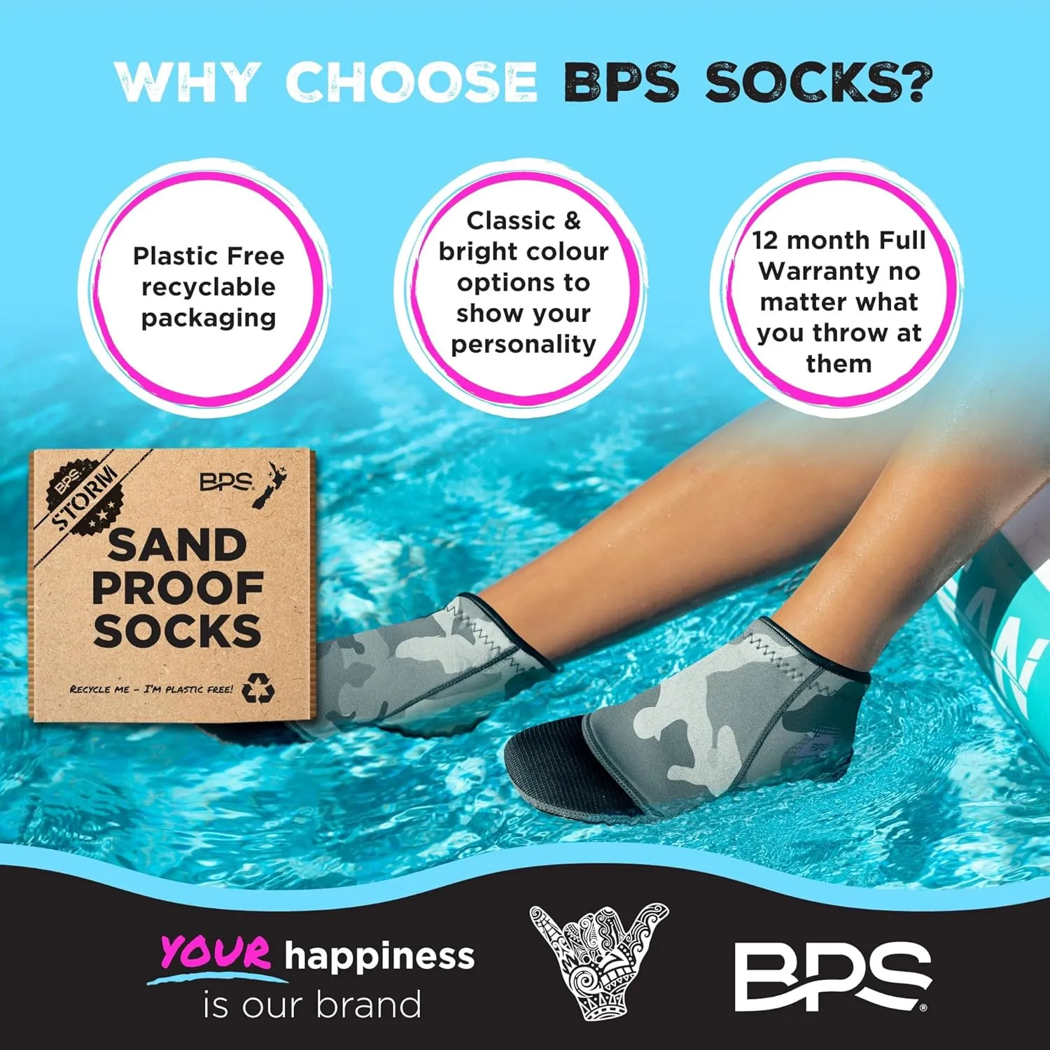 BPS ‘Storm’ Neoprene Socks 3mm Water Socks Sand Proof Wetsuit Booties Sand Socks for Beach Volleyball Sand Soccer Sports