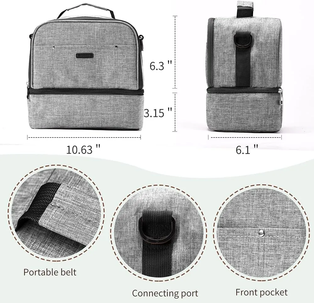 Breast Pump Bag Cooler Compartment for Breast Pump - Cooler and Moistureproof Bag Double Layer for Mother Breast Milk Pump Lunch Bag Outdoor Working (Dark Grey)