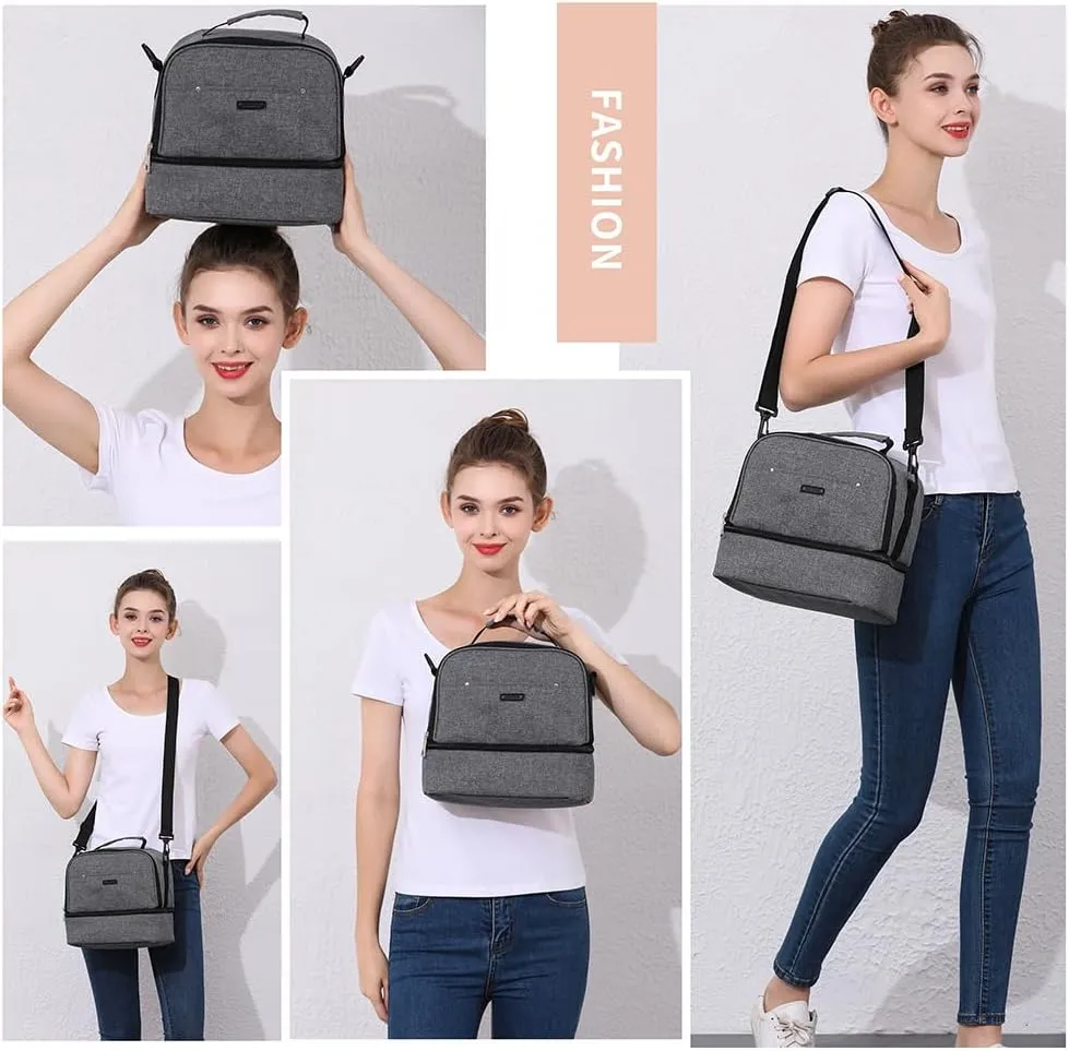 Breast Pump Bag Cooler Compartment for Breast Pump - Cooler and Moistureproof Bag Double Layer for Mother Breast Milk Pump Lunch Bag Outdoor Working (Dark Grey)