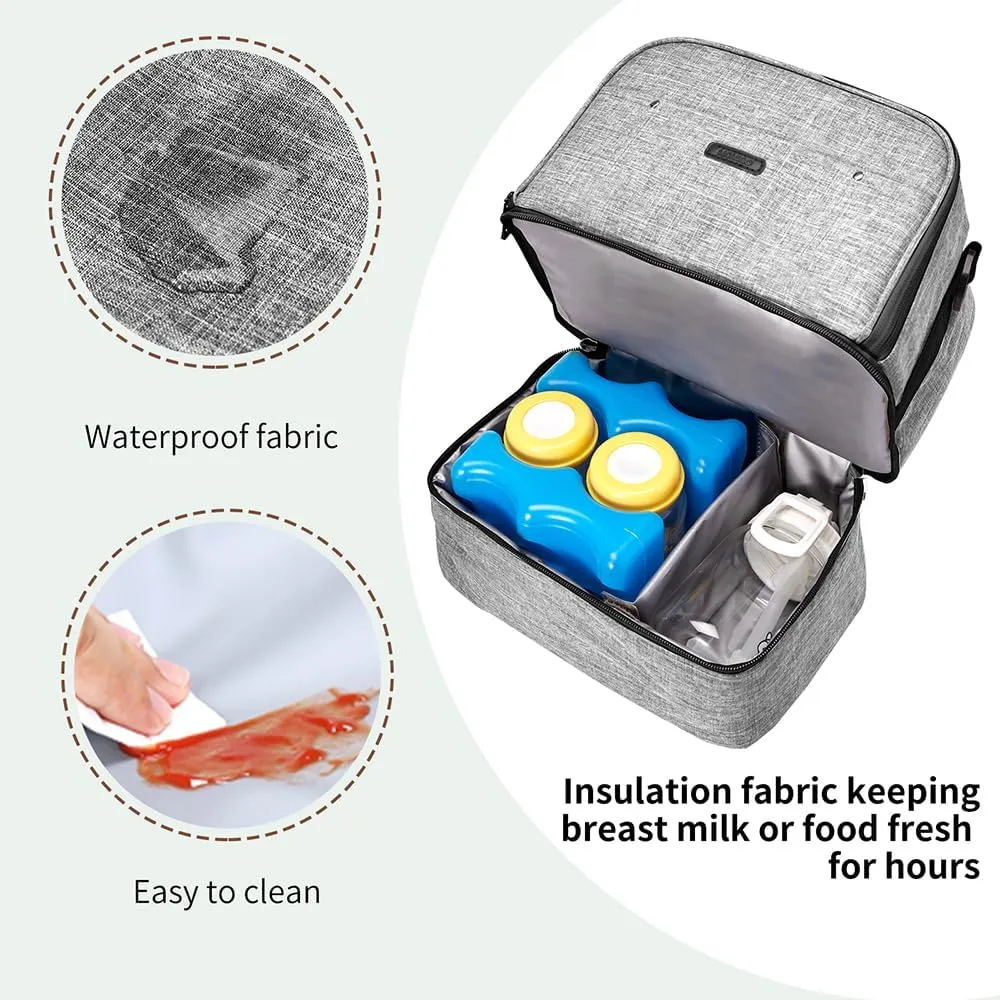 Breast Pump Bag Cooler Compartment for Breast Pump - Cooler and Moistureproof Bag Double Layer for Mother Breast Milk Pump Lunch Bag Outdoor Working (Dark Grey)