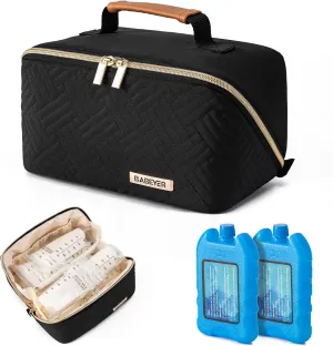 Breastmilk Cooler Travel Bag with Ice Pack, Portable Insulated Breast Milk Cooler Bag Fits 6 Bags of Breastmilk for Nursing & Working, Black