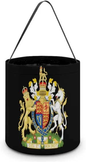 British Royal Coat of Arms England Queen Funny Halloween Candy Bags Trick-o-r-Treat Tote Bag Reusable Bucket Storage Basket Handbag Party Novelty