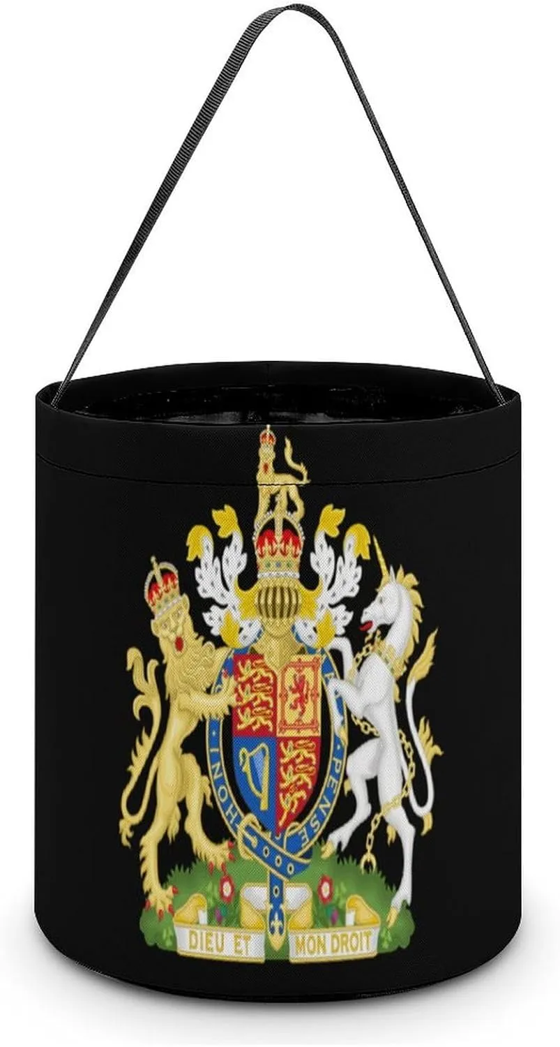 British Royal Coat of Arms England Queen Funny Halloween Candy Bags Trick-o-r-Treat Tote Bag Reusable Bucket Storage Basket Handbag Party Novelty