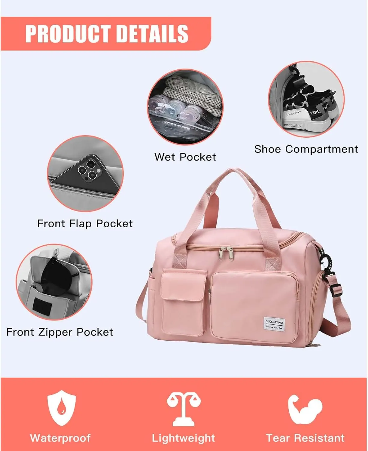 BUQINGTING Gym Bag for Men Women with Shoe Compartment, Cute Travel Duffle Bag for Women, Weekender Overnight Bag, Carry on Tote Bag Sport Duffel bag for Dance, Swim
