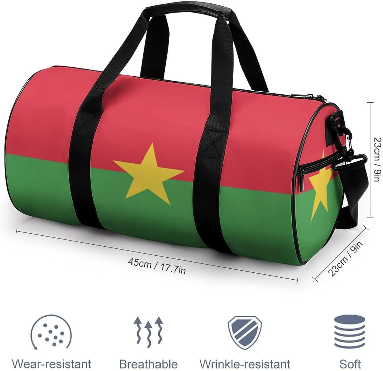Burkina Faso Flag Large Capacity Gym Bag for Women Men with Wet Pocket Travel Duffel