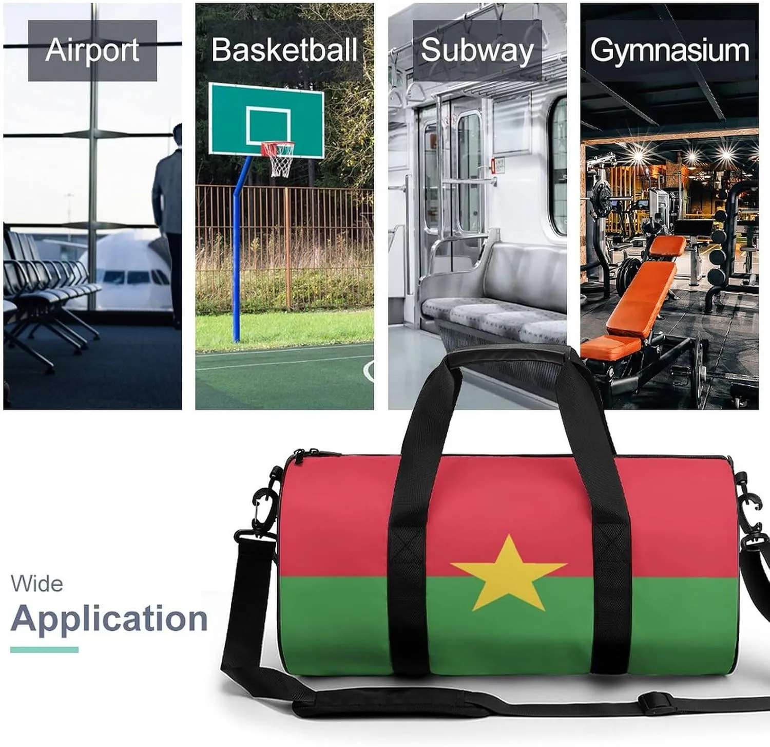 Burkina Faso Flag Large Capacity Gym Bag for Women Men with Wet Pocket Travel Duffel