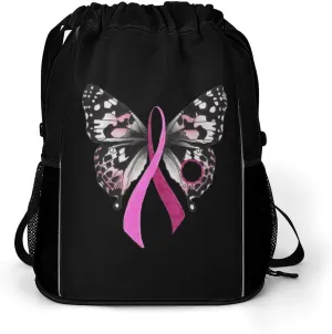 Butterfly Breast Cancer Awareness Gym Bag Workout Gym Backpack with Shoe Compartment Sports Bags for Women Men