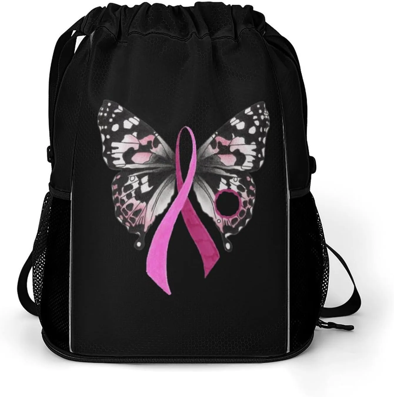 Butterfly Breast Cancer Awareness Gym Bag Workout Gym Backpack with Shoe Compartment Sports Bags for Women Men