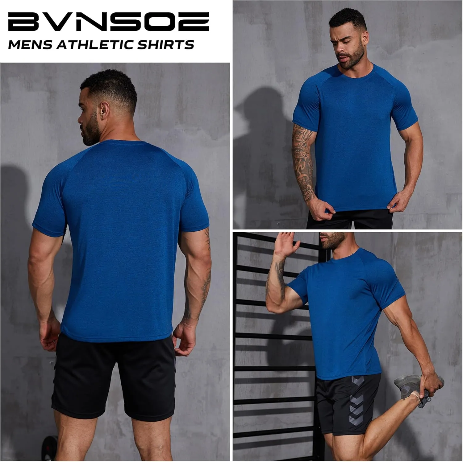 BVNSOZ Men's Workout Shirts Moisture Wicking Athletic Shirts for Men Quick Dry Active Men's Gym T Shirts