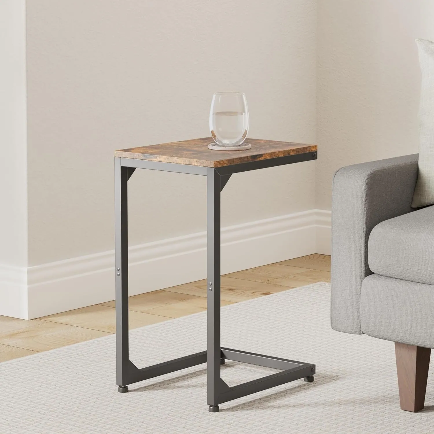 C End Table with Metal Frame Small Side for Couch, Sofa TV Tray Tables for Living Room, Bedroom, Bedside Bright Black