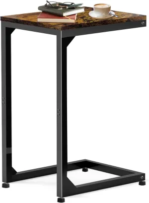 C End Table with Metal Frame Small Side for Couch, Sofa TV Tray Tables for Living Room, Bedroom, Bedside Bright Black