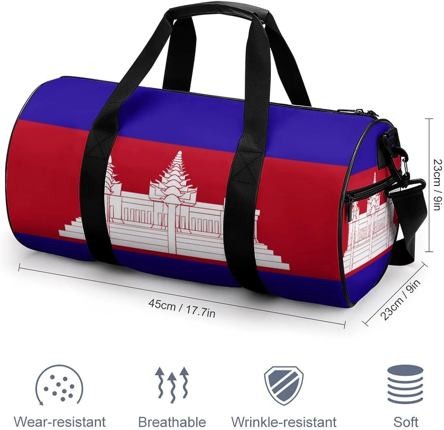 Cambodia Flag Travel Duffel Bag with Wet Pocket for Men Women Gym Weekender Tote