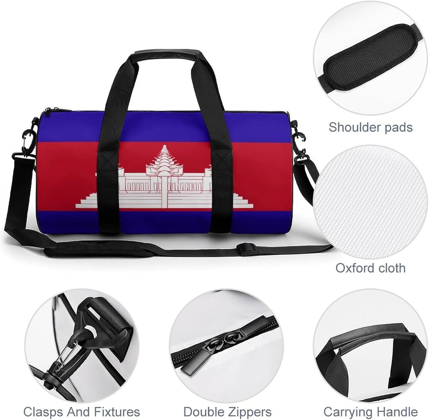 Cambodia Flag Travel Duffel Bag with Wet Pocket for Men Women Gym Weekender Tote