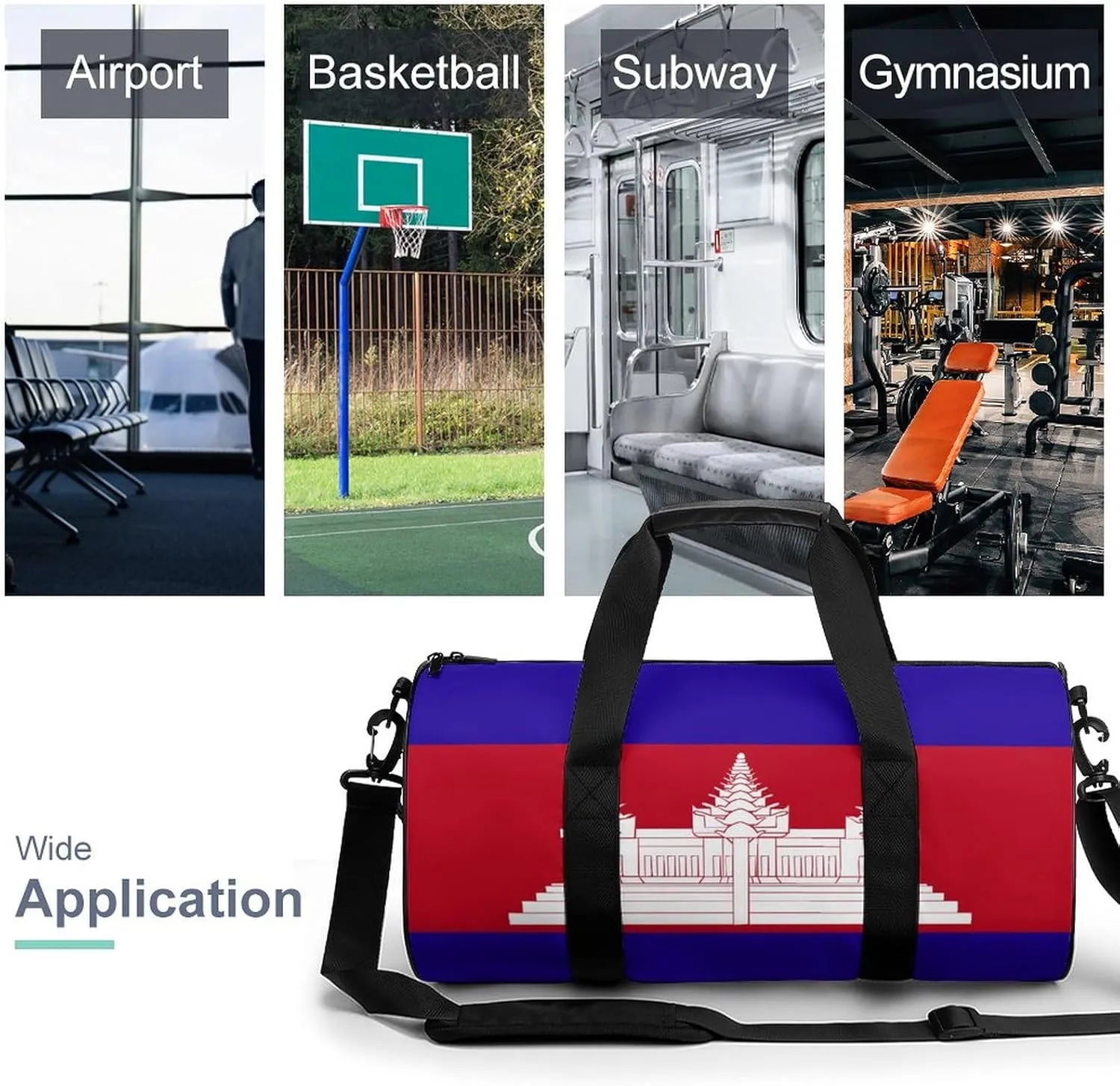 Cambodia Flag Travel Duffel Bag with Wet Pocket for Men Women Gym Weekender Tote