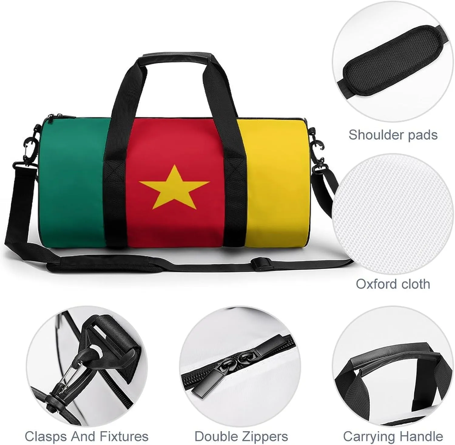 Cameroon Flag Large Duffel Bag Dry Wet Separation for Men Women Sports Travel Tote