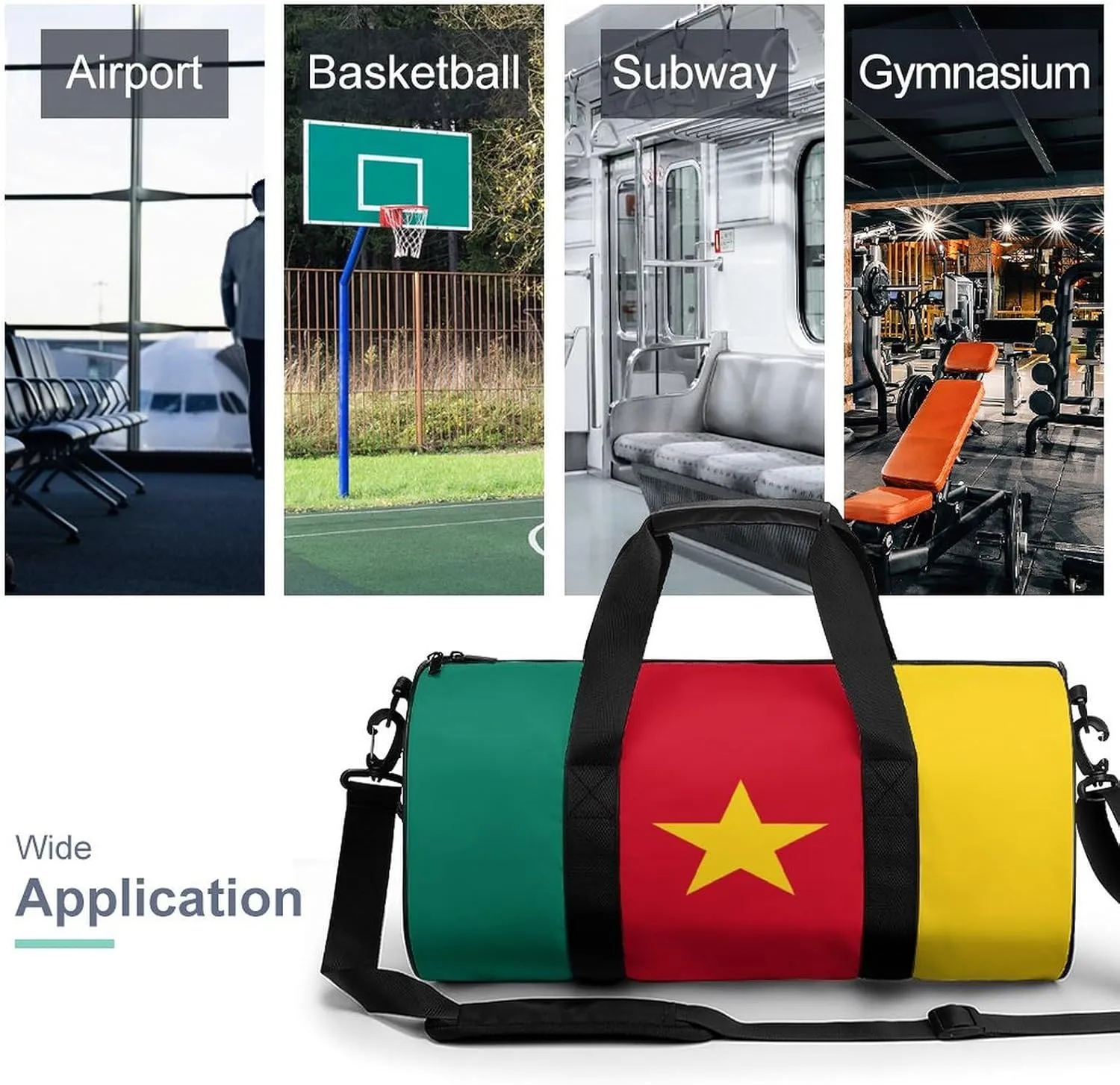 Cameroon Flag Large Duffel Bag Dry Wet Separation for Men Women Sports Travel Tote
