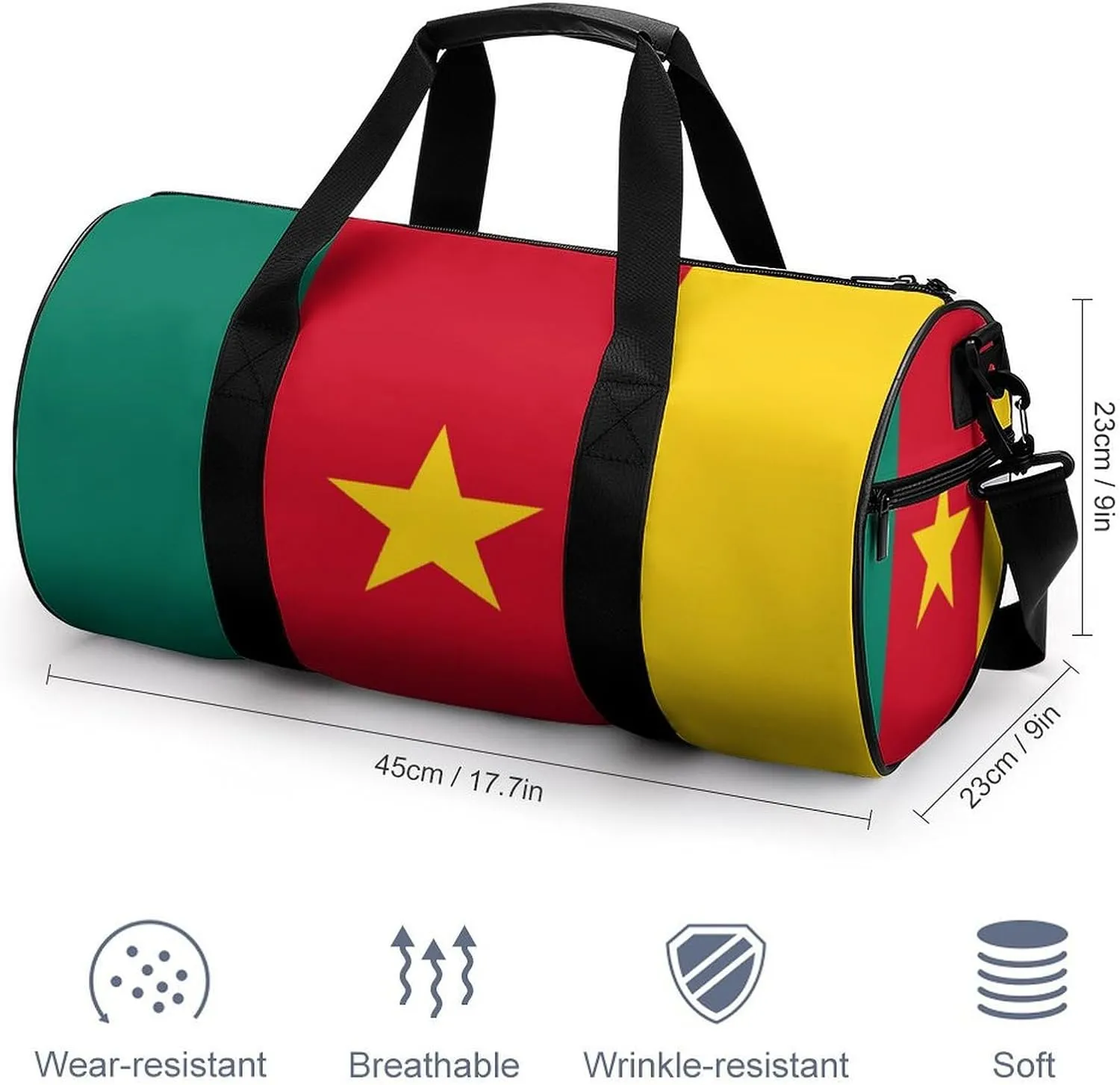 Cameroon Flag Large Duffel Bag Dry Wet Separation for Men Women Sports Travel Tote