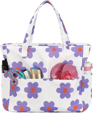 CAMTOP Waterproof Beach Tote Bag for Women Girls with Zipper Foldable Sandproof Pool Swim Bag Travel Carry On Gym