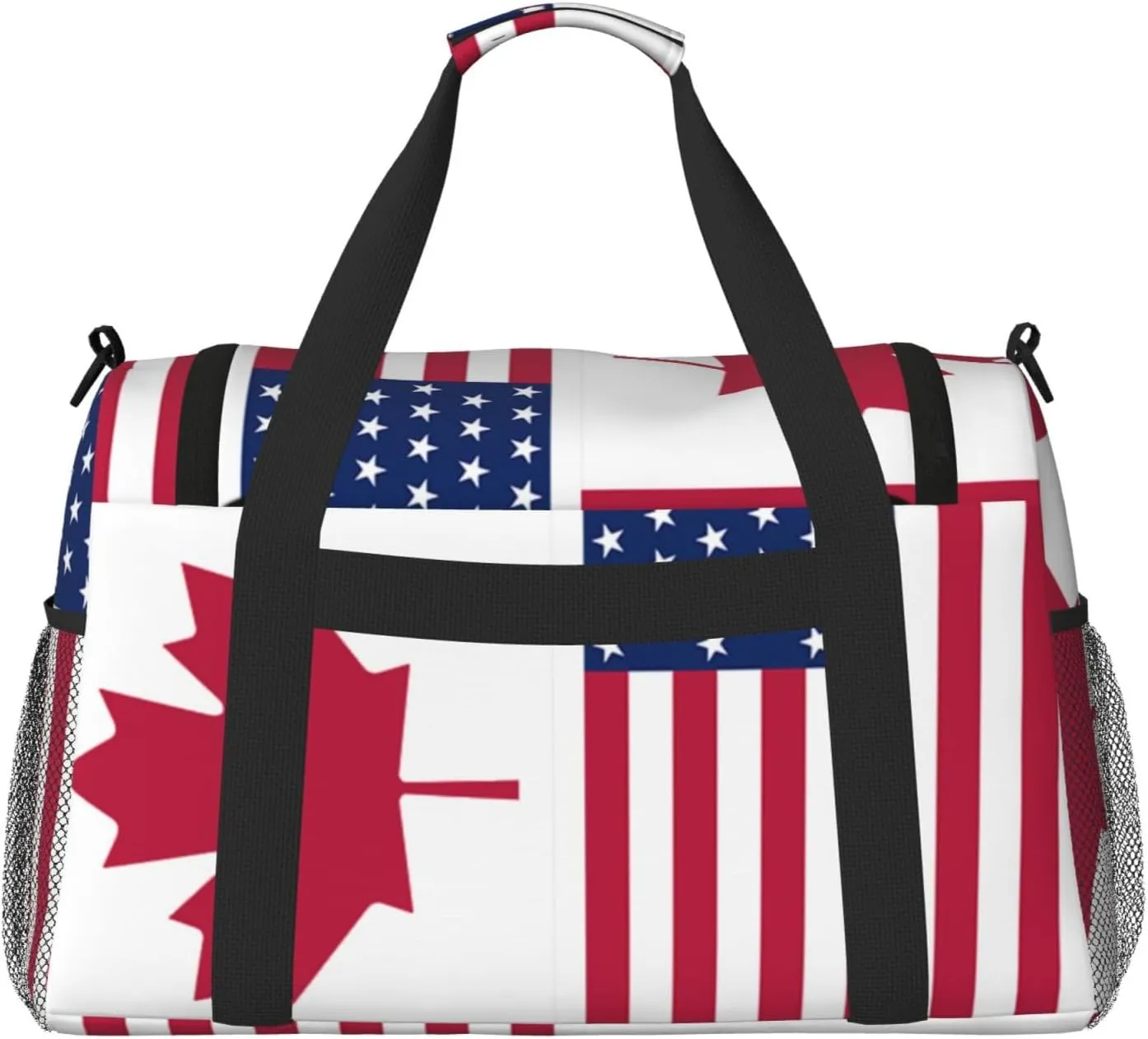 Canadian And American Flag Travel Duffel Bag Large Foldable Waterproof Overnight Bag For Beach Swim Bags Pool Sports Gym