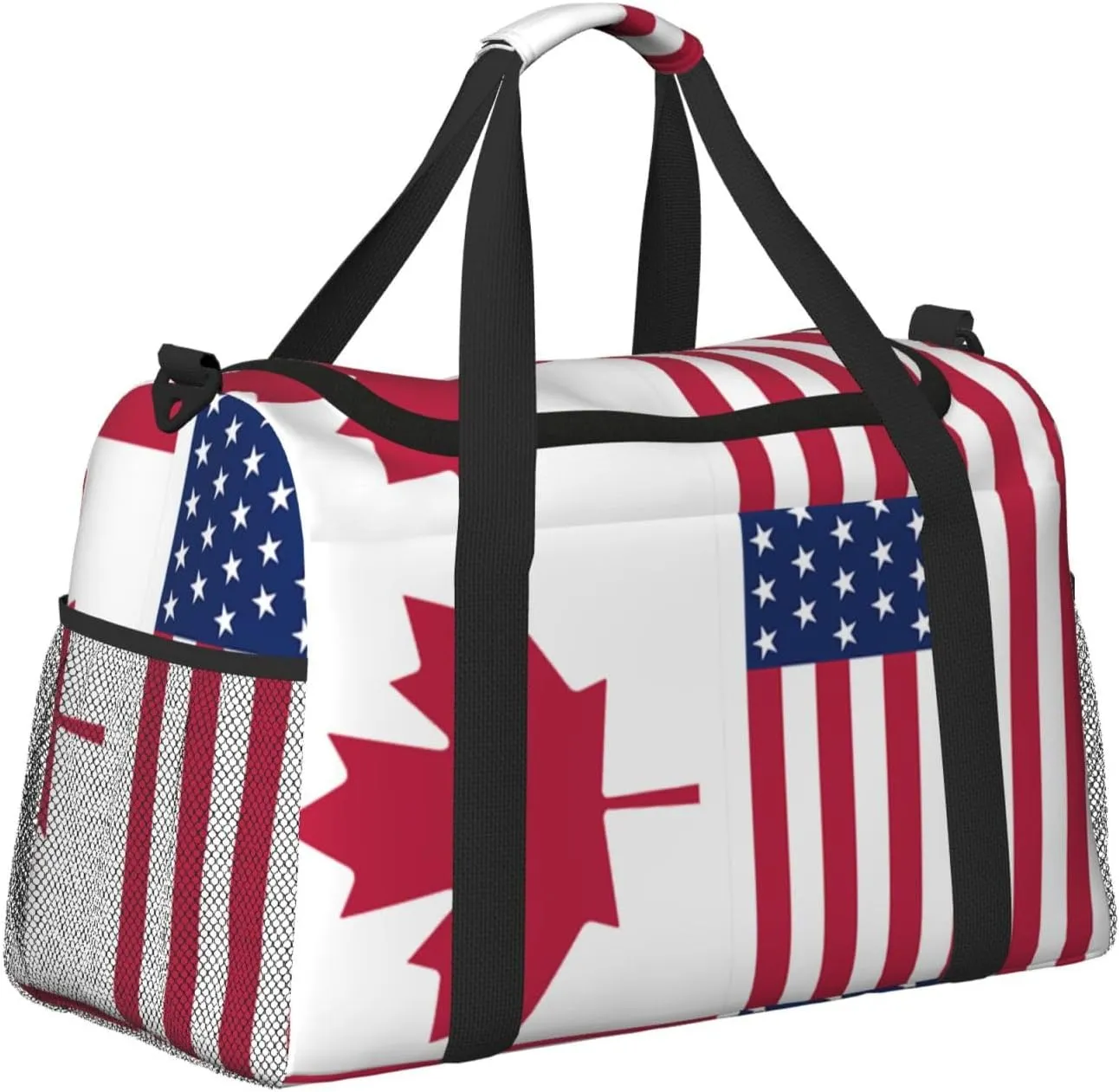 Canadian And American Flag Travel Duffel Bag Large Foldable Waterproof Overnight Bag For Beach Swim Bags Pool Sports Gym