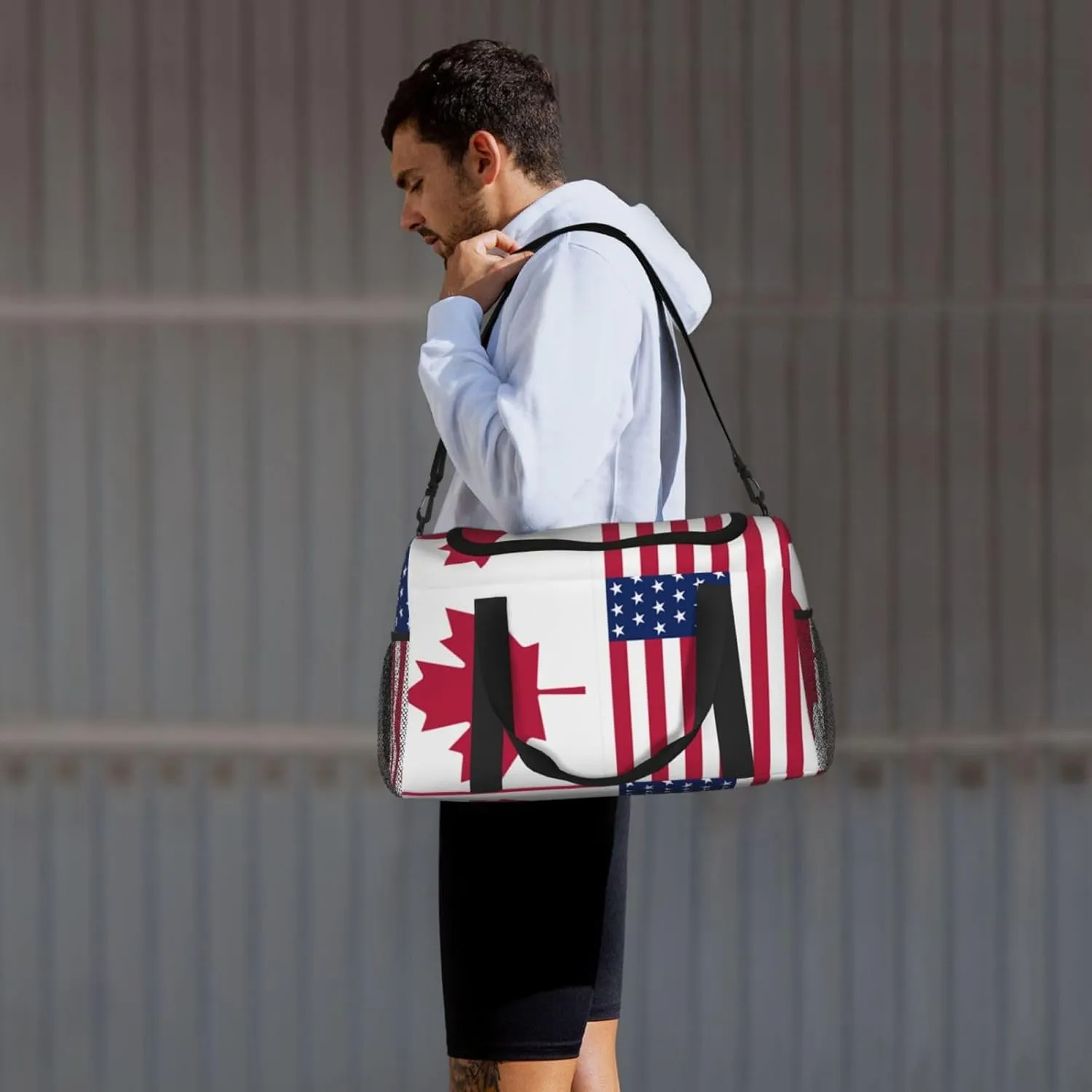 Canadian And American Flag Travel Duffel Bag Large Foldable Waterproof Overnight Bag For Beach Swim Bags Pool Sports Gym