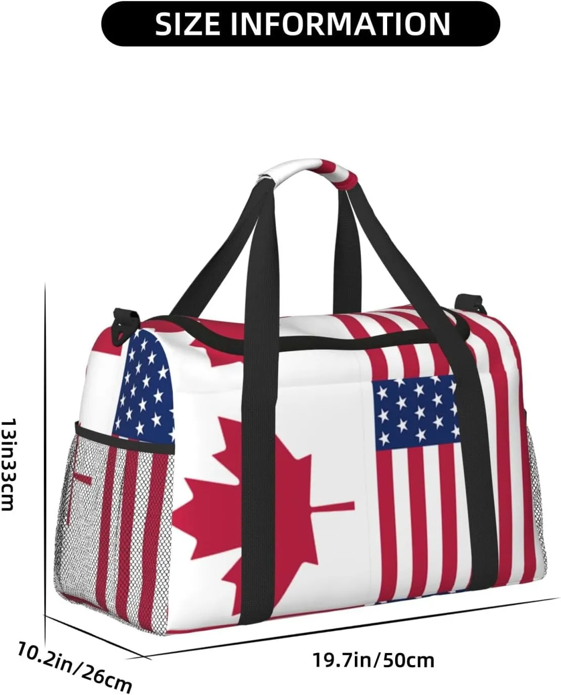 Canadian And American Flag Travel Duffel Bag Large Foldable Waterproof Overnight Bag For Beach Swim Bags Pool Sports Gym