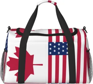 Canadian And American Flag Travel Duffel Bag Large Foldable Waterproof Overnight Bag For Beach Swim Bags Pool Sports Gym