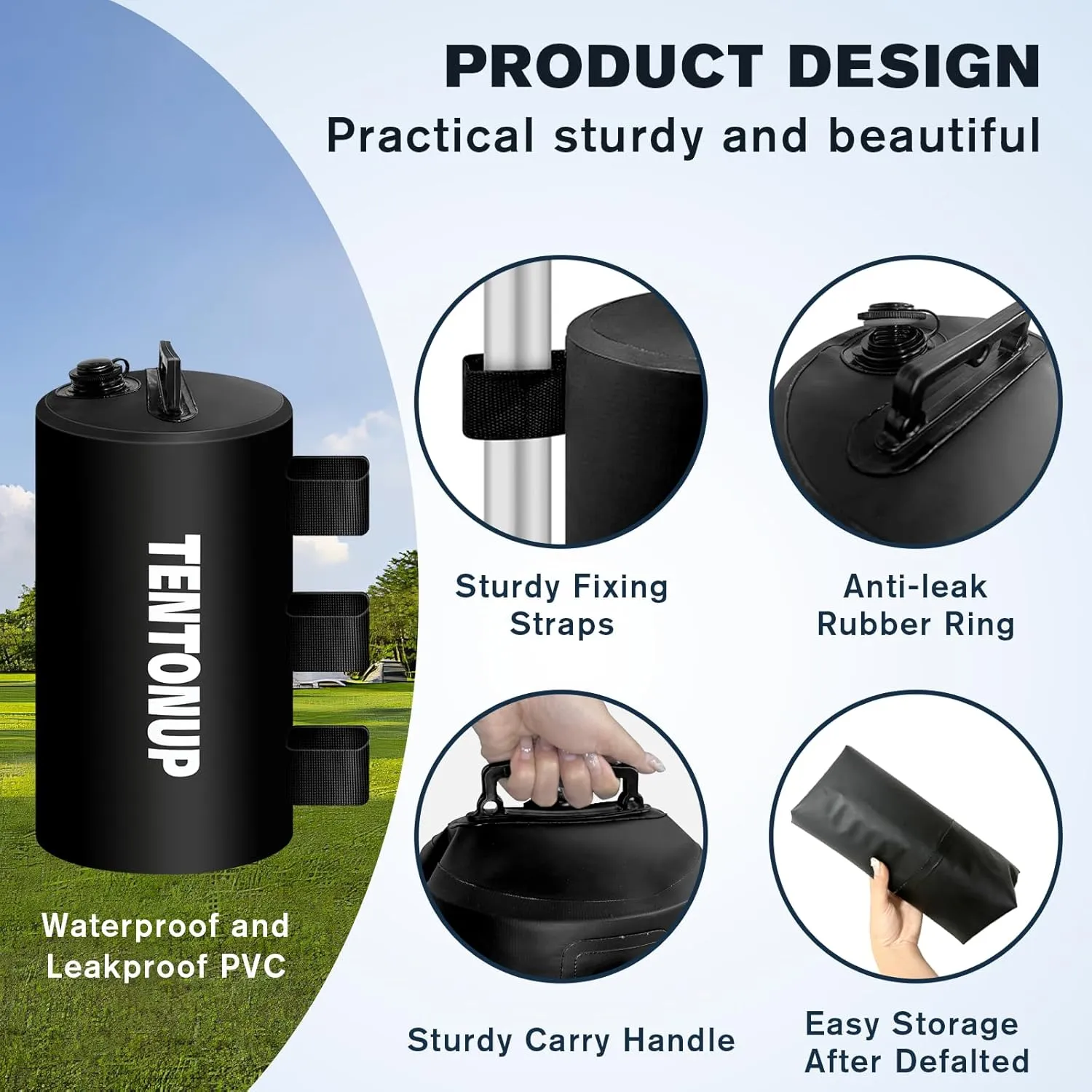 Canopy Water Weight Bags, 88 LBS Heavy Duty Canopy Weights Set of 4, Tent & Gazebo Leg Weights for Pop Up Canopy, Carport, Black