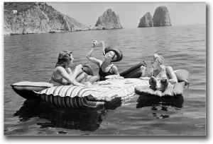 Canvas Art Posters and Wall Art Prints Woman Eating Spaghetti On The Lake Poster Vintage Black And White Art Print Spaghetti On The Lake Picnic Printable Art Bathroom and Toilet Washroom Wall Decoration 16x24inch without Frame
