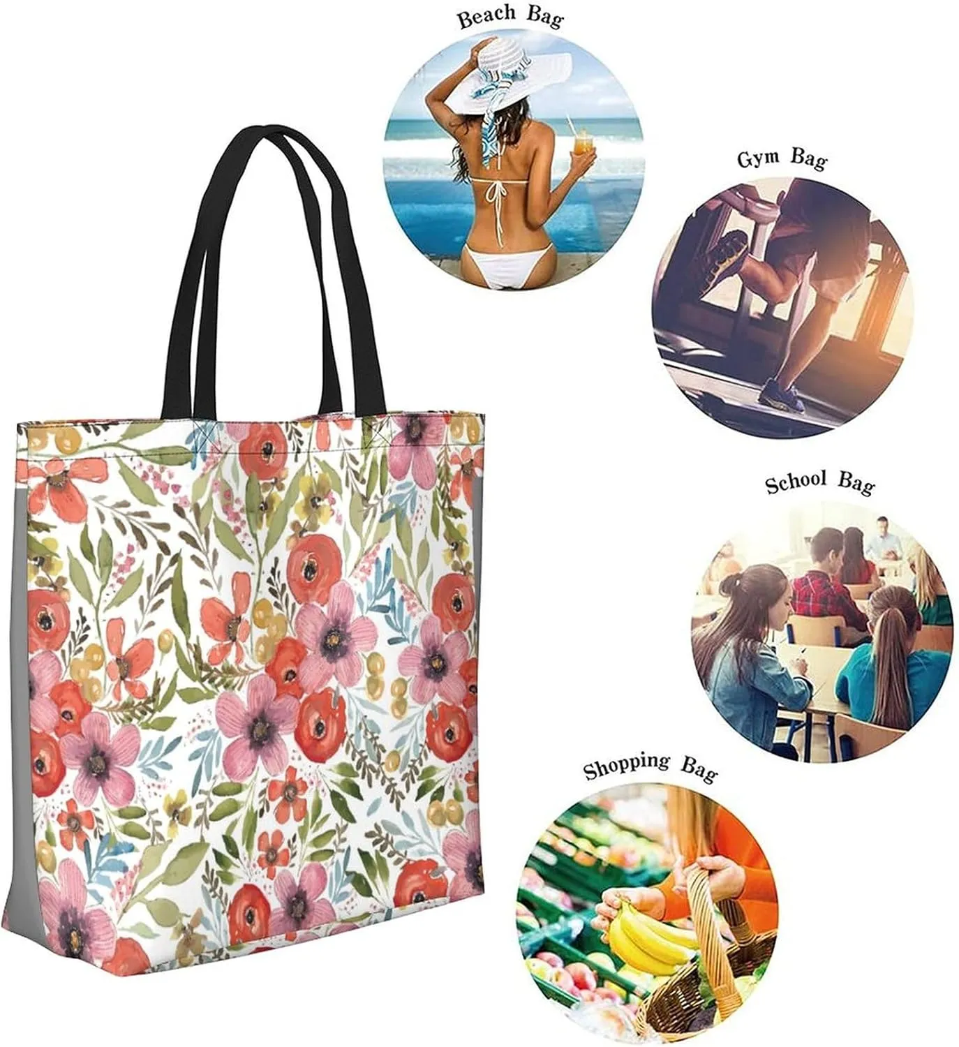 Canvas Tote Bag Large Casual Shoulder Bag for Women Handbag Reusable Beach Shopping Gym Picnic Travel Grocery Bag
