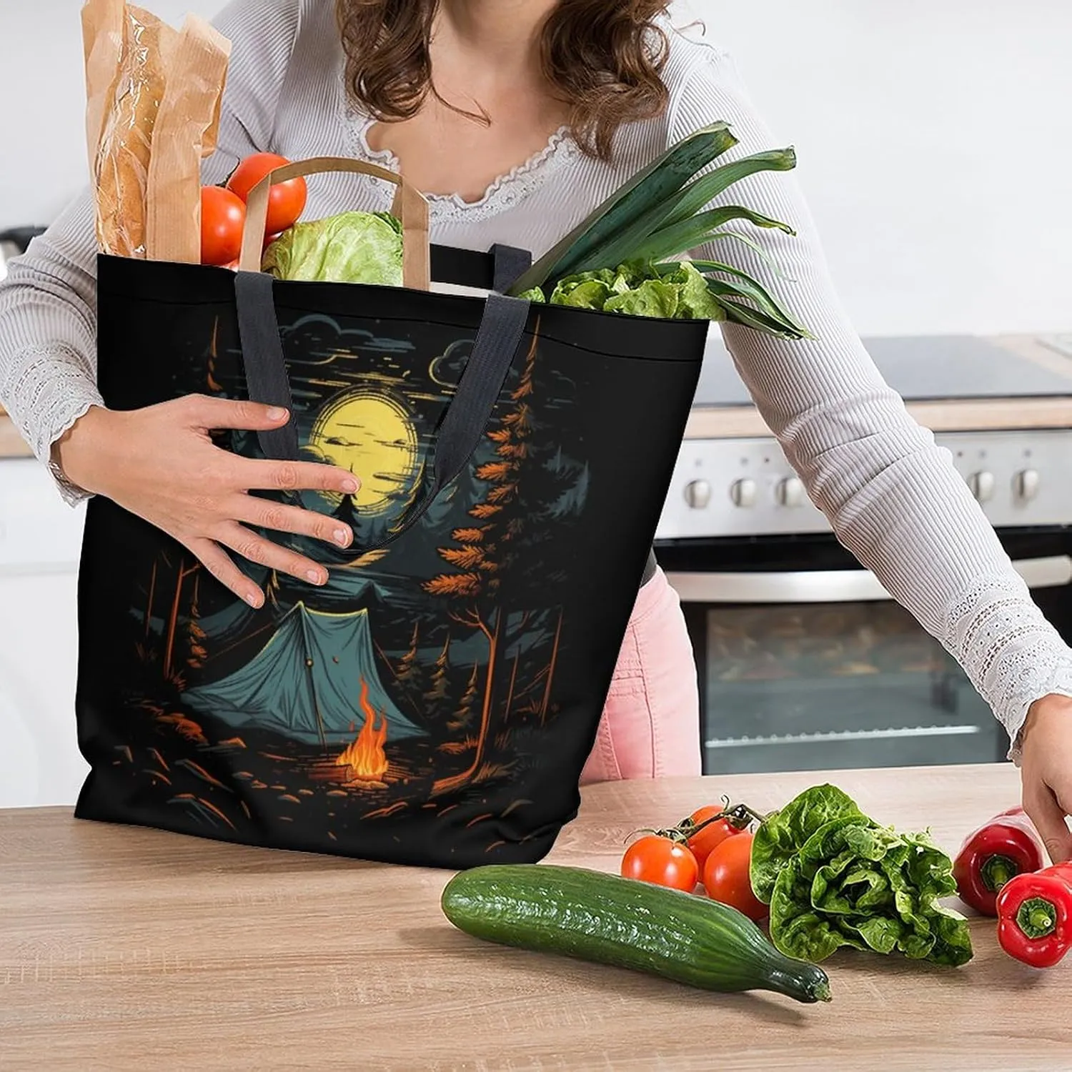 Canvas Tote Bag Large Women Casual Shoulder Bag Handbag Reusable Beach Shopping Grocery Bag For Outdoors