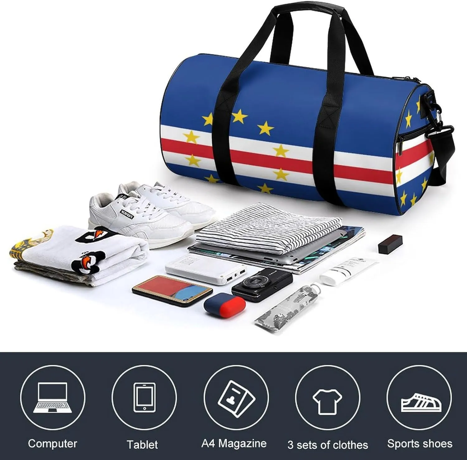 Cape Verde Flag Sports Duffle Bag with Dry Wet Separation Overnight Gym Bag for Men Women Travel