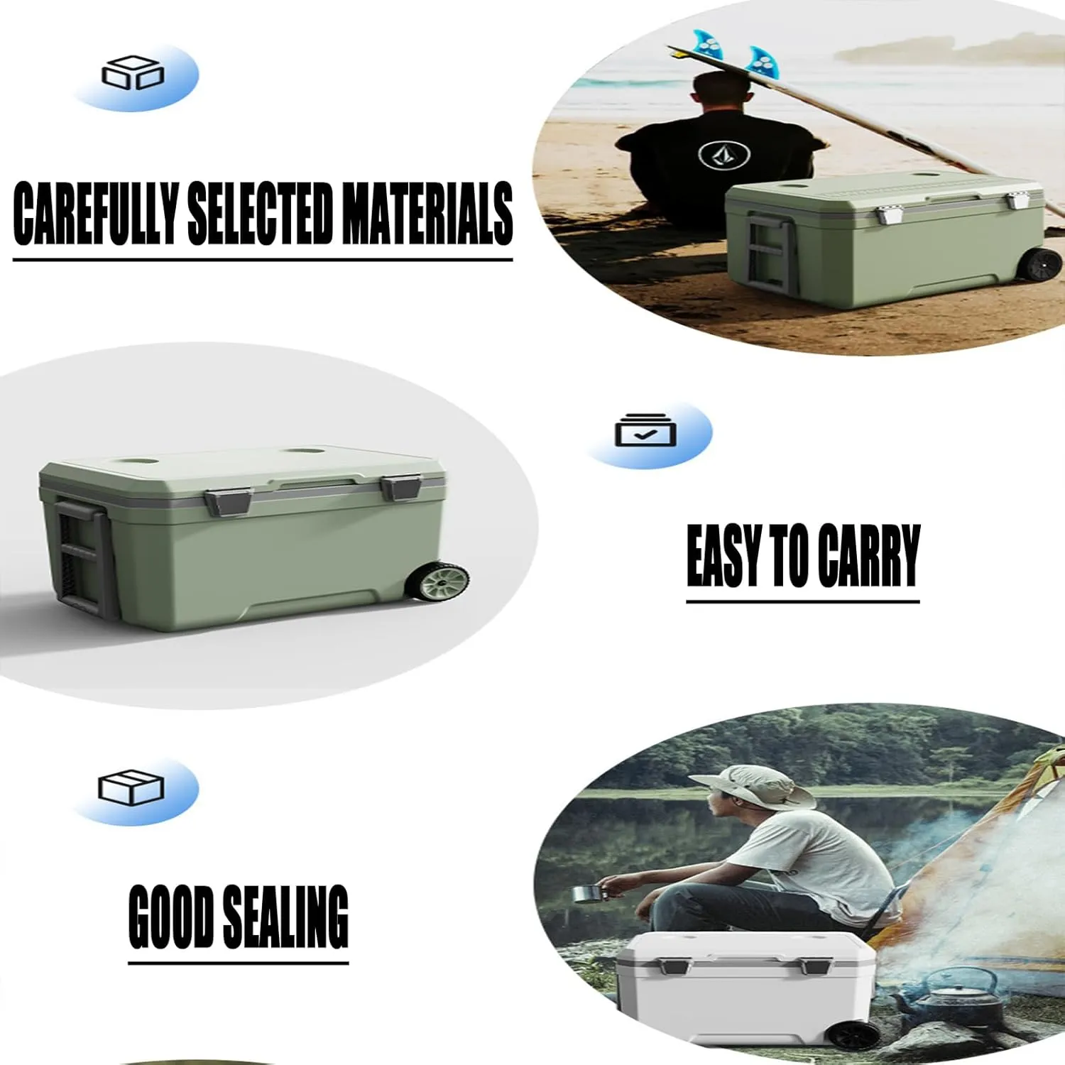 Car Camping Coolers for Volkswagen ID.4/Nivus/Atlas/GLI Jetta A6/Polo, Waterproof Portable Cooler, Leak Proof Picnic Insulated Bag, Ultra-Light Premium Ice Chest Box,A-Green-120L
