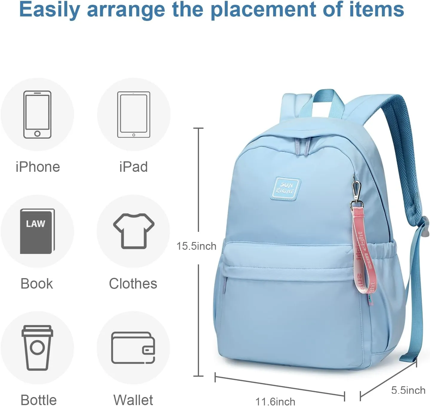 Caran·Y 26L Waterproof Kids Backpack with Large Capacity-Lightweight School Bookbag for Boys Girls Ages 3-13,Multi-Pocket Medium Backpack for Travel(Aqua Blue)