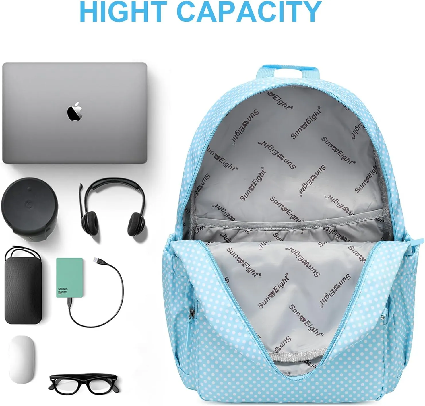 Caran·Y Lightweight Waterproof School Backpack for Kids Teens-Durable Travel Daypack for Boys & Girls Ages 6-18  with Padded Adjustable Straps Comfortable Design 30L(Blue Dots)